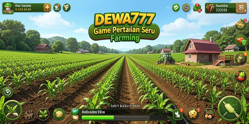 Gameplay DEWA777 menunjukkan suasana ladang yang indah dengan beragam tanaman.