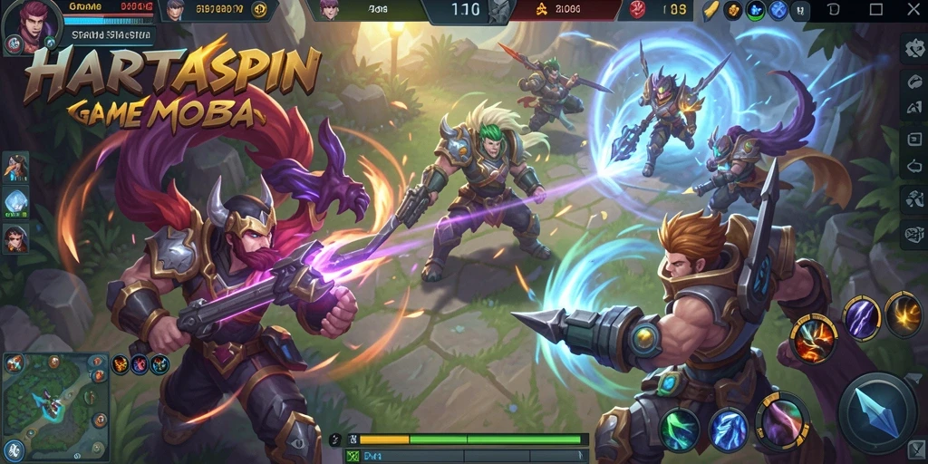 Tampilan aksi seru dalam pertarungan HARTASPIN di arena MOBA.