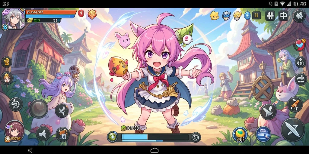 Tampilan gameplay PUSAT303 yang penuh aksi dan karakter Anime menarik.